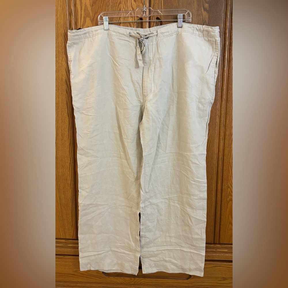 Perry Ellis Tan Linen Blend Drawstring Pants